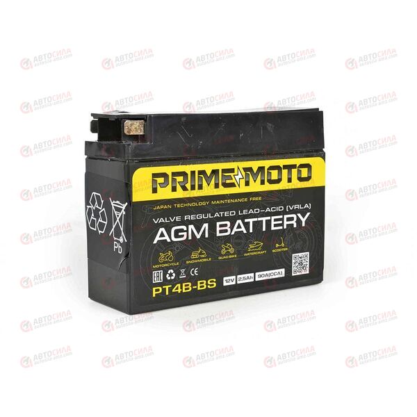 АКБ PRIME MOTO 12V/2.5Ah (R+) (MF) (AGM) (пт 90) (PT4B-BS) (114x39x87)