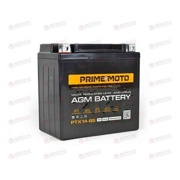 АКБ PRIME MOTO 12V/14Ah (L+) (MF) (AGM) (пт 300) (PTX14-BS) (150x85x147)