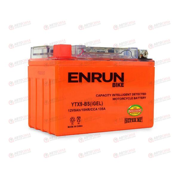 АКБ ENRUN MOTO 12V/9Ah (L+) (SMF) (I-GEL) (пт 135) (YTX9-BS) (150x87x107) (1шт, уп.8 шт)