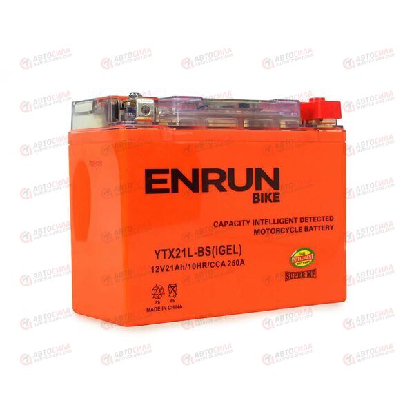 АКБ ENRUN MOTO 12V/21Ah (R+) (MF) (I-GEL) (пт 250) (YTX21L-BS) (205x90x159) (1шт, уп.4 шт) 