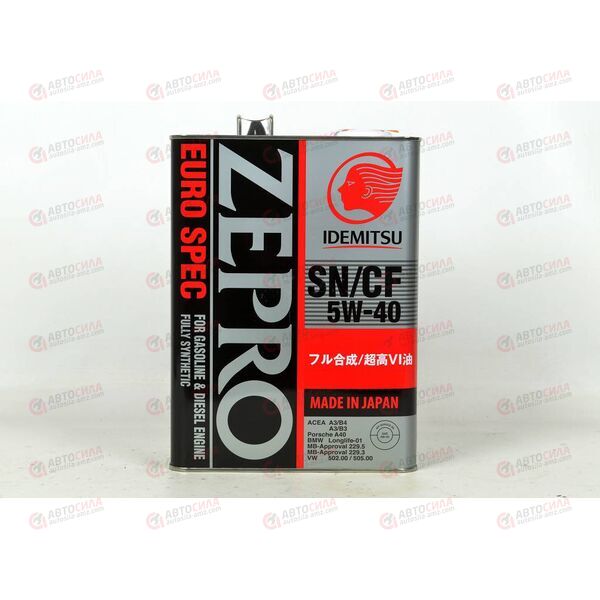 Масло ДВС IDEMITSU 5W40 SN/CF Zepro Euro Spec 4 л, Емкость: 4 л, изображение 2