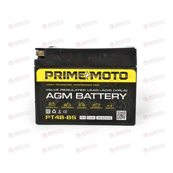 АКБ PRIME MOTO 12V/2.5Ah (R+) (MF) (AGM) (пт 90) (PT4B-BS) (114x39x87), изображение 2