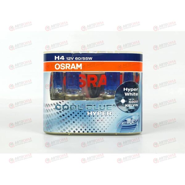 Лампа галоген 12В H4 60/55 Ватт P43t-38 COOL BLUE HYPER 5000K (пласт/кор 2 шт) OSRAM, изображение 2