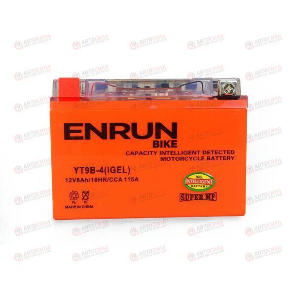 АКБ ENRUN MOTO 12V/8Ah (L+) (MF) (I-GEL) (пт 115) (YT9B-4) (150x70x105) (1шт, уп.8 шт), изображение 2