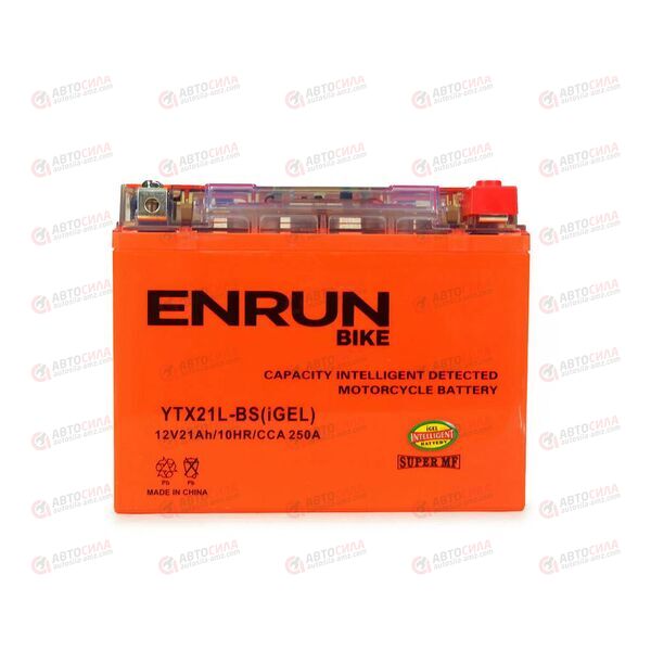 АКБ ENRUN MOTO 12V/21Ah (R+) (MF) (I-GEL) (пт 250) (YTX21L-BS) (205x90x159) (1шт, уп.4 шт) , изображение 2
