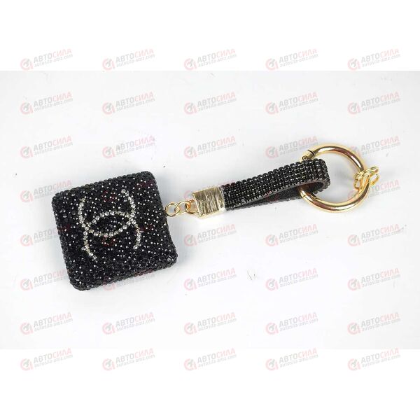 Брелок для ключей CHANEL квадрат черный со стразами AV